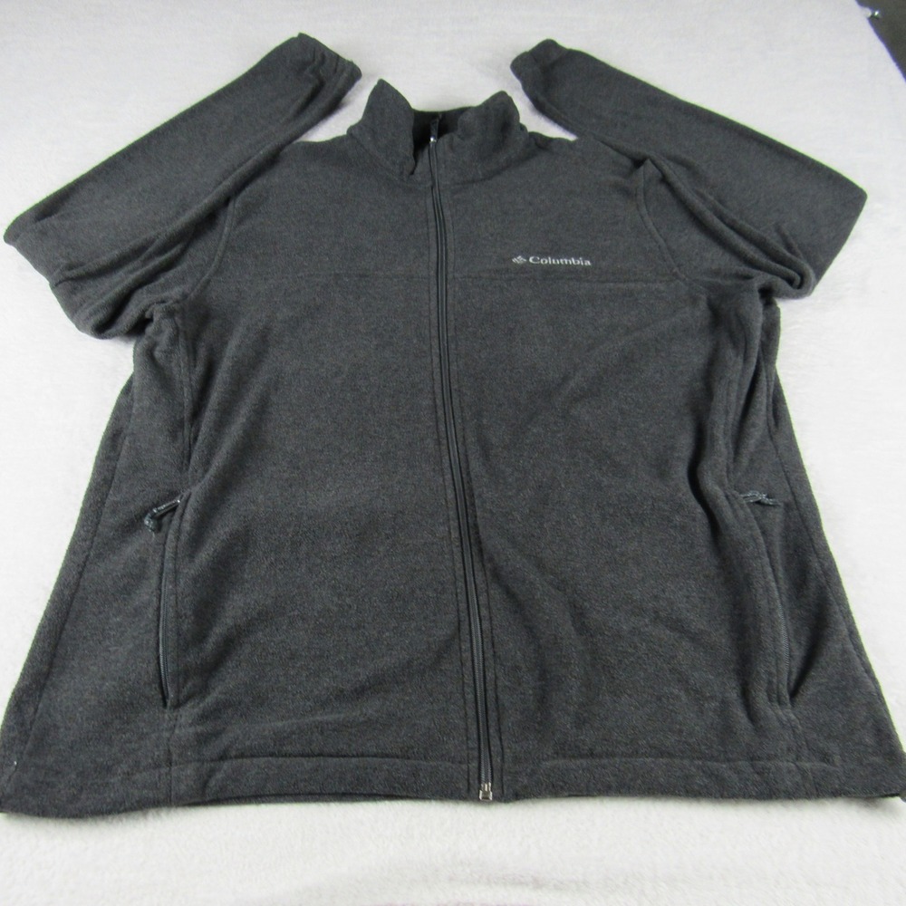 Columbia Fleece‎ Jacket Mens L Gray Full Zip Mock Neck Outdoor Pocket